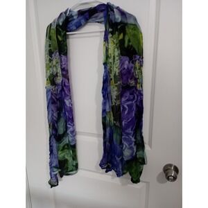 Richard & Co VIDA Floral Chiffon Scarf Sarah G. Thompson Purple Blue Green 28x64